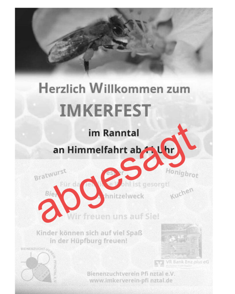 Werbung Imkerfest 2026 Das Fest wurde in ANbetracht des schlechten Wetters - abgesagt